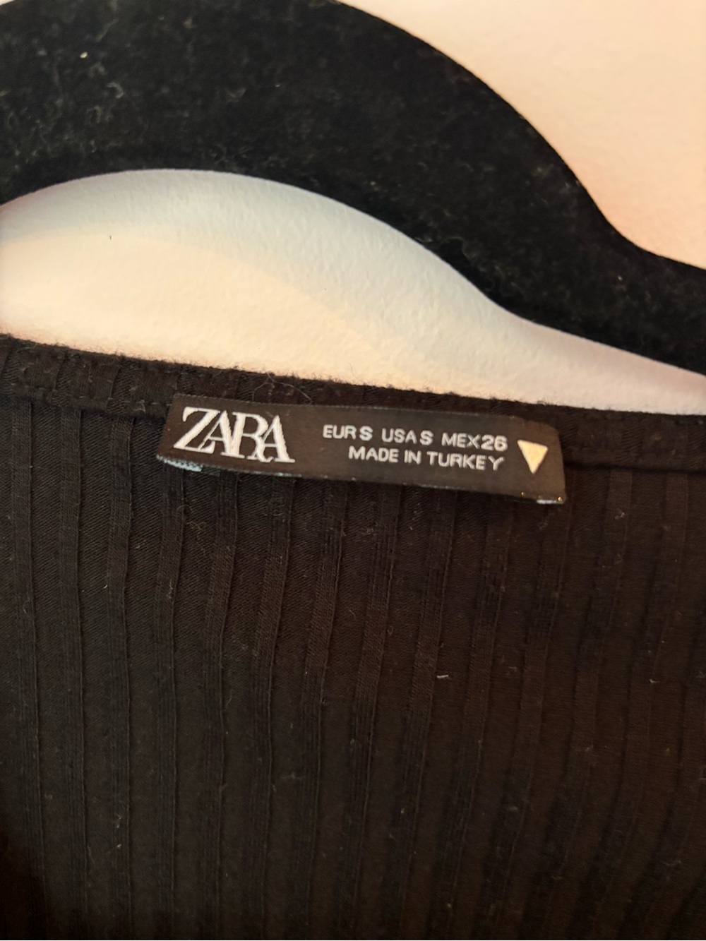 Zara Black Ribbed Wrap V-Neck Tie Waist Top - Picture 2 of 3